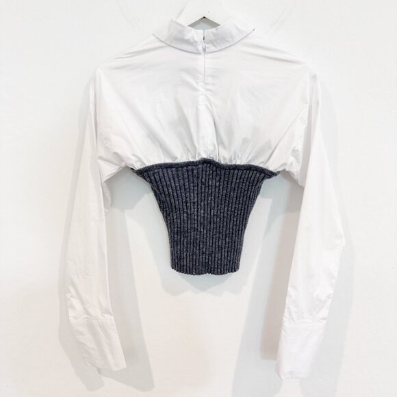 Staud Wool Blend O'Keefe Collared Poplin Ribbed Knit Sweater Blouse Top Small - Picture 11 of 12